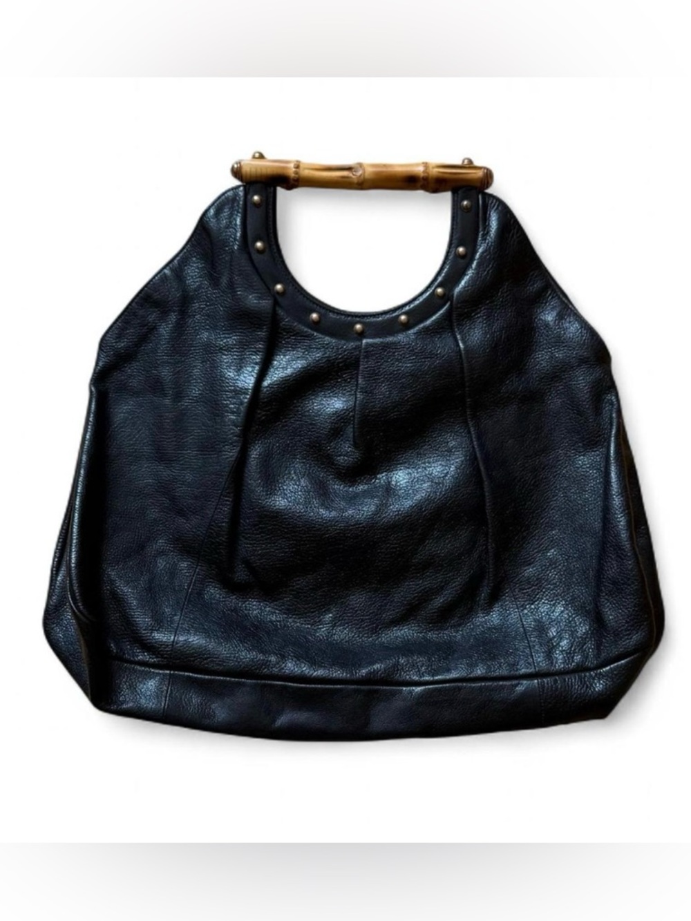Vintage Gucci Bamboo Handle Black Leather Hobo Bag Large | Rare Classic Italy - Picture 1 of 4